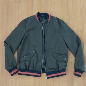 ZARA Trafuluc Olive Bomber Jacket with Red Trim Sz SIZE SMALL S